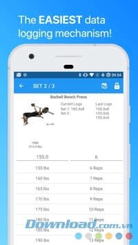 JEFIT cho Android lưu nhật ký tập luyện