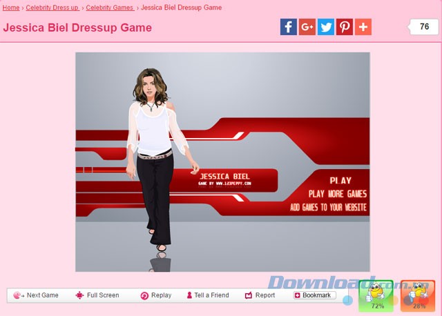 Giao diện chính của game Jessica Biel Dressup