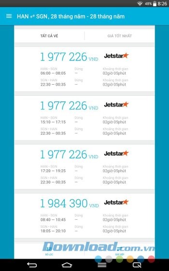 Xem thông tin chuyến bay trên Jetradar