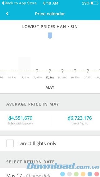 Xem giá vé máy bay trên lịch
