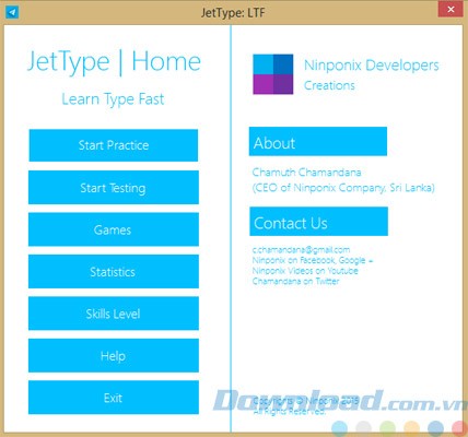 Giao diện phần mềm luyện gõ bàn phím JetType