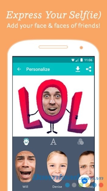 Upload khuôn mặt với mẫu hình động yêu thích