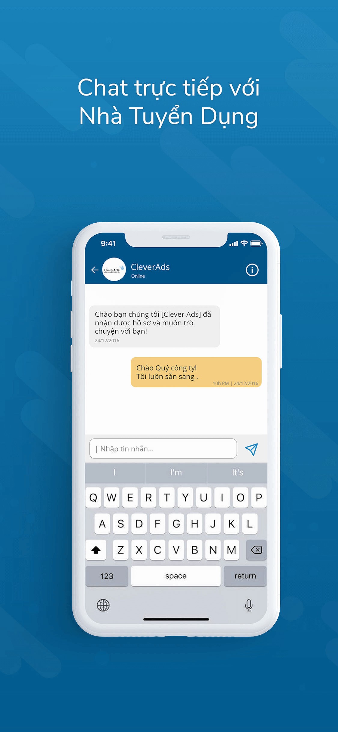 JobsGO cho phép bạn chat trực tiếp với nhà tuyển dụng