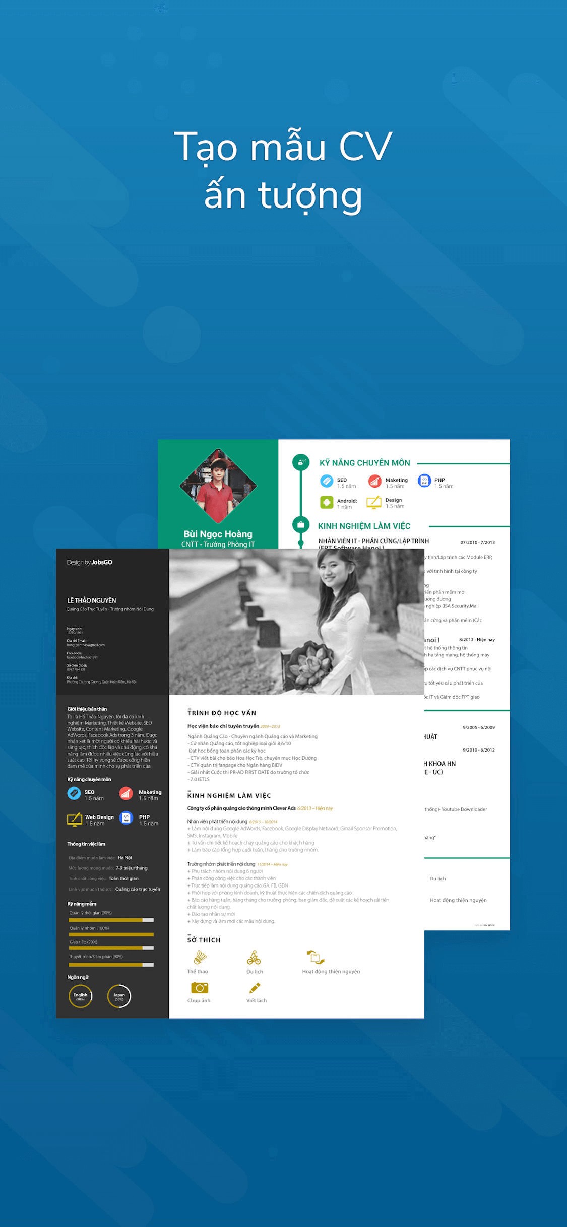 JobsGO giúp bạn tạo ra nhiều mẫu CV ấn tượng