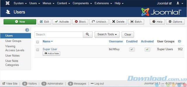Quản lý người dùng trong Joomla