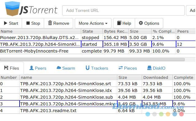 Danh sách file tải bằng JSTorrent