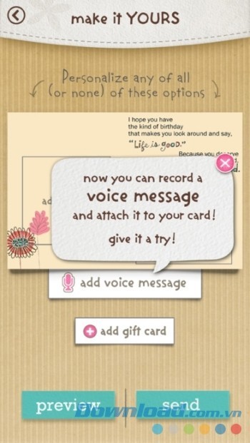 Thêm lời chúc hoặc tin nhắn thoại