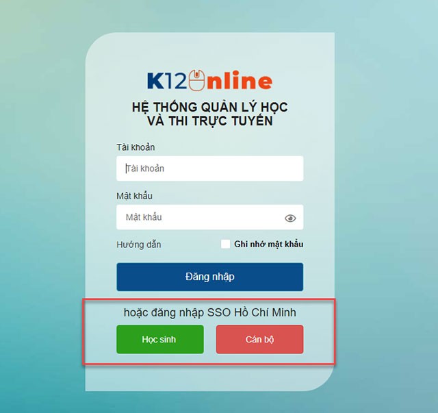 Đăng nhập K12Online
