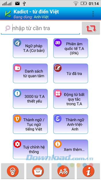 Giao diện chính Kadict