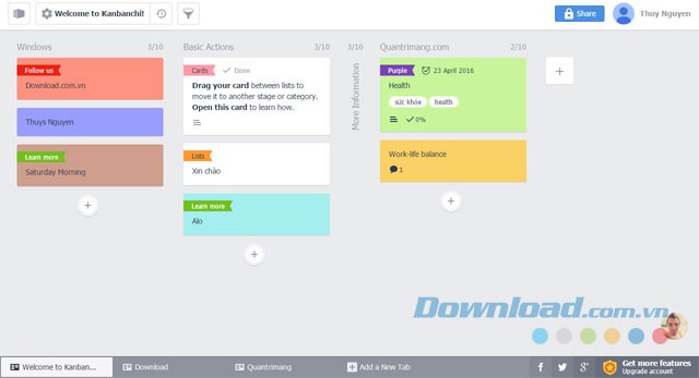 Giao diện ứng dụng Kanbanchi