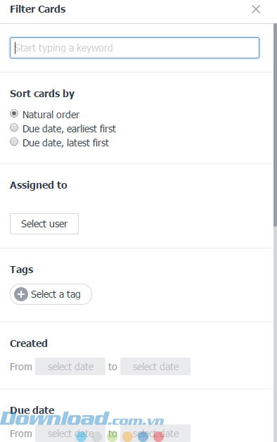 Lọc để tìm kiếm thẻ dễ dàng