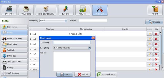 Giao diện thêm loại phòng trên phần mềm Kara One
