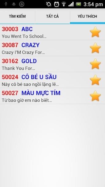 Danh sách bài hát Karaoke yêu thích