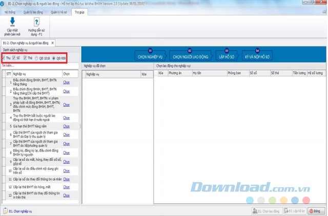 Giao diện chính của KBHXH