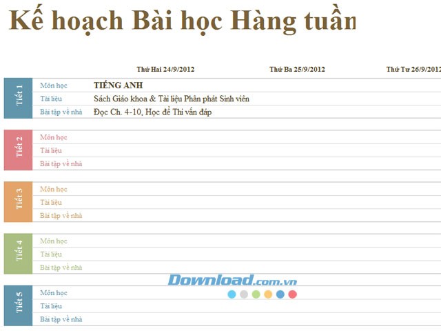 Kế hoạch bài học hàng tuần