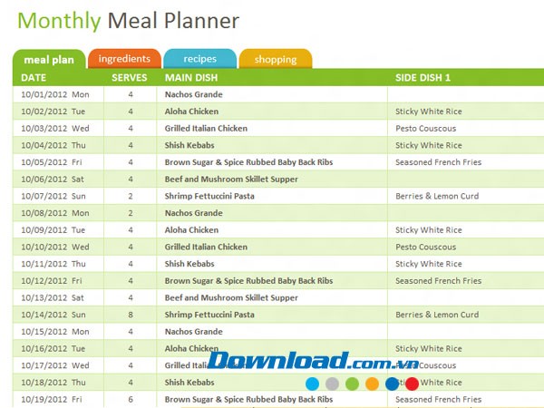 Kế hoạch bữa ăn gia đình theo tháng
