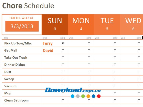 Kế hoạch làm việc vặt hàng tuần