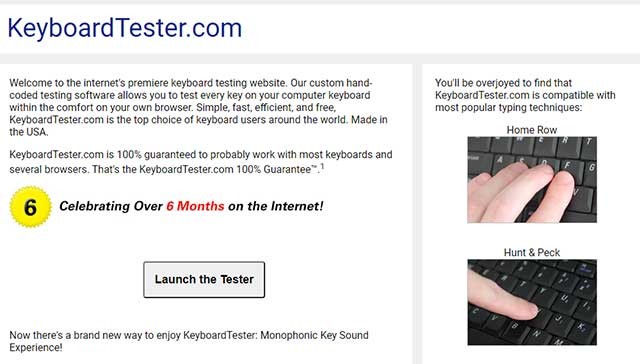 Keyboard Tester cho phép bạn kiểm tra mọi key của bàn phím trên trình duyệt