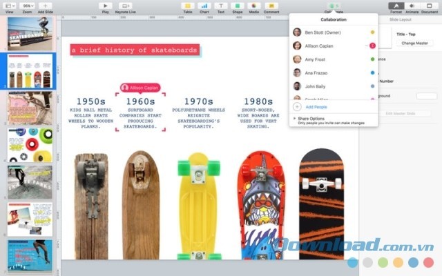 Cộng tác làm việc khi sử dụng ứng dụng Keynote miễn phí cho Mac