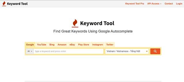 Keyword Tool là công cụ nghiên cứu từ khóa trực tuyến sử dụng Google Autocomplete