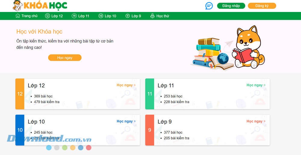 Giao diện trang chủ của Khoahoc.vn