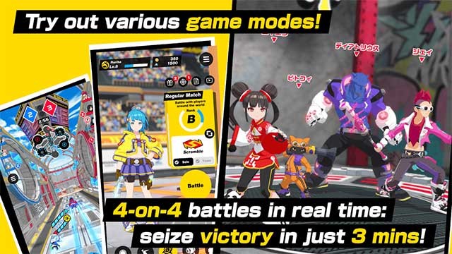 Tham gia các trận chiến 4v4 thú vị kéo dài 3 phút sôi động và kịch tính