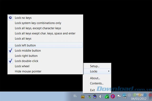 Tùy chọn khóa bàn phím, khóa chuột
