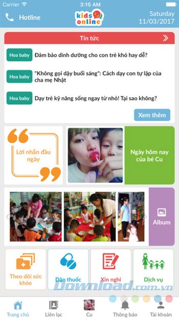 Giao diện chính KidsOnline