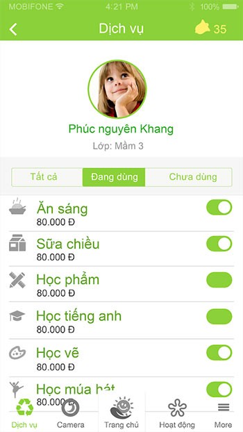 Phí dịch vụ của học sinh