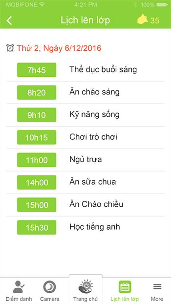 Thực đơn trong KidsSchool Teacher