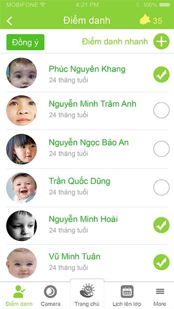 Điểm danh trong KidsSchool Teacher