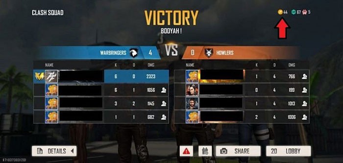 Số vàng người chơi nhận được sẽ dựa vào thành tích sau mỗi trận đấu