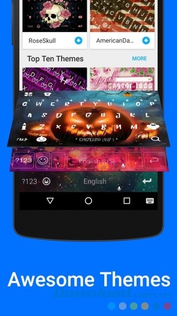 Kika Emoji Keyboard Pro có các chủ đề bàn phím tuyệt đẹp
