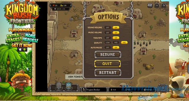 Lựa chọn cài đặt trong game