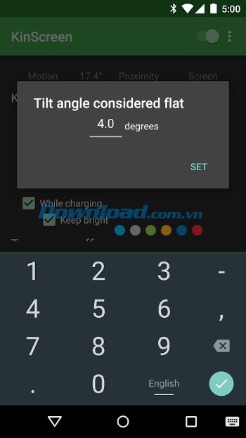 KinScreen cho phép thiết lập góc nghiêng