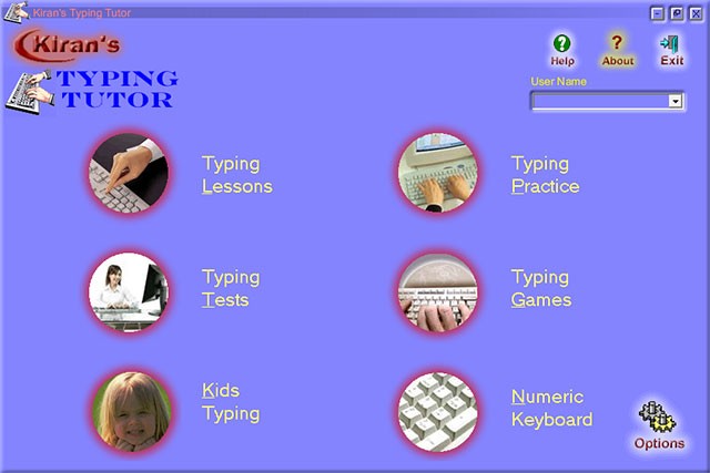 Giao diện chính của Kiran's Typing Tutor