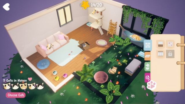 Mỗi bối cảnh trong Kitty Haven game tương ứng với câu đố và thử thách mới
