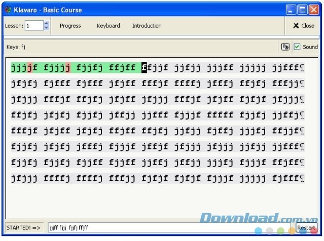 Bài tập cơ bản trong phần mềm luyện đánh chữ nhanh Klavaro