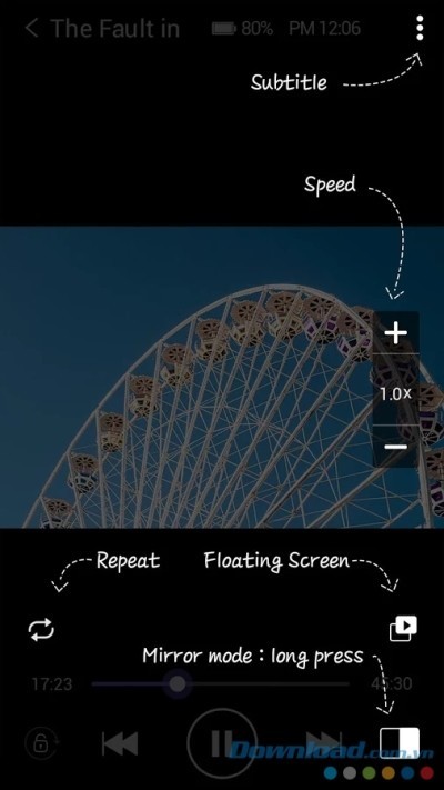 Các tùy chọn khi xem video với KMPlayer trên Android