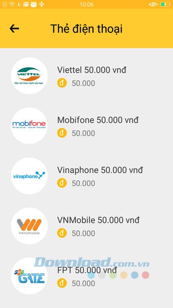 Đổi thưởng sang thẻ điện thoại