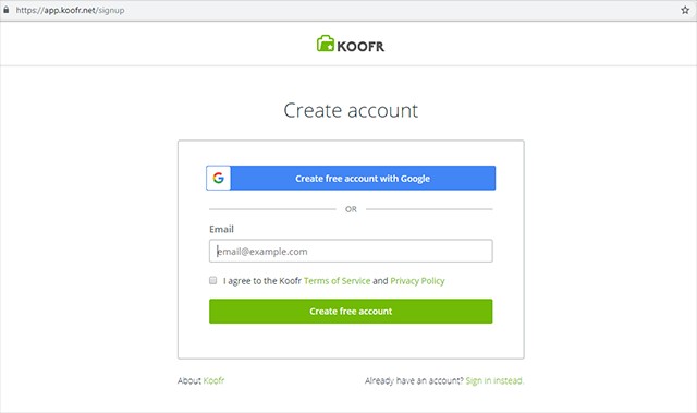 Đăng ký tài khoản Koofr