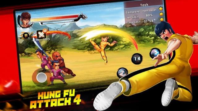 Vào vai huyền thoại võ thuật Lý Tiểu Long và chiến đấu trong game Kung Fu Attack 4