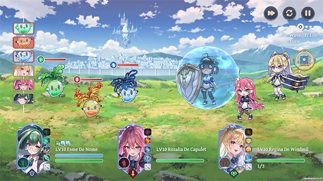 Hệ thống chiến đấu theo lượt của Kyrie and Terra dựa trên kỹ năng, trang bị và tinh thần đồng đội