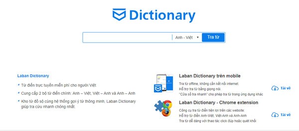 Giao diện trang tra cứu của Laban Dictionary