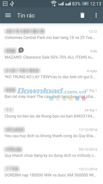 Danh sách tin nhắn rác