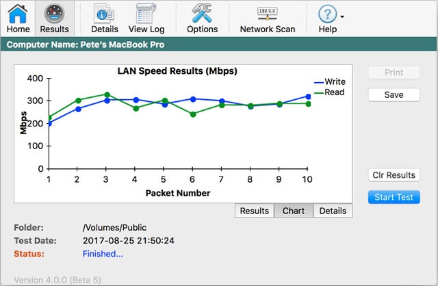 Giao diện phần mềm kiểm tra tốc độ mạng nội bộ - LAN Speed Test