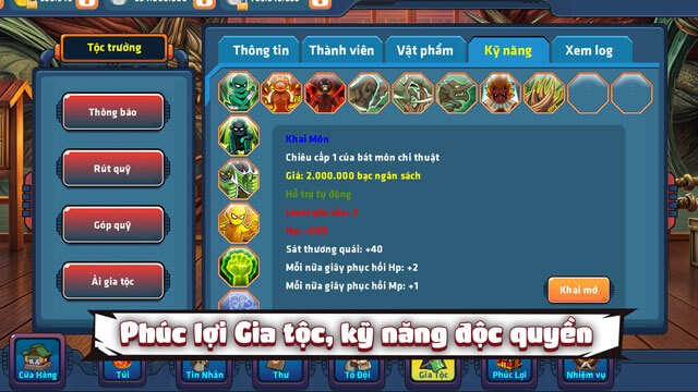 Phúc lợi gia tộc, kỹ năng độc quyền