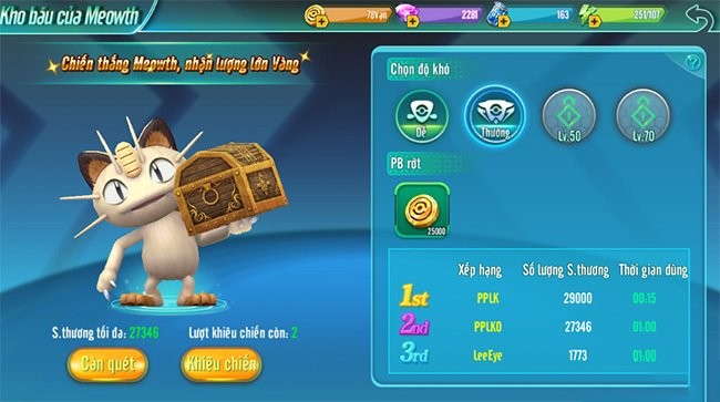 Pokemon Meowth trong game Làng Quái Thú