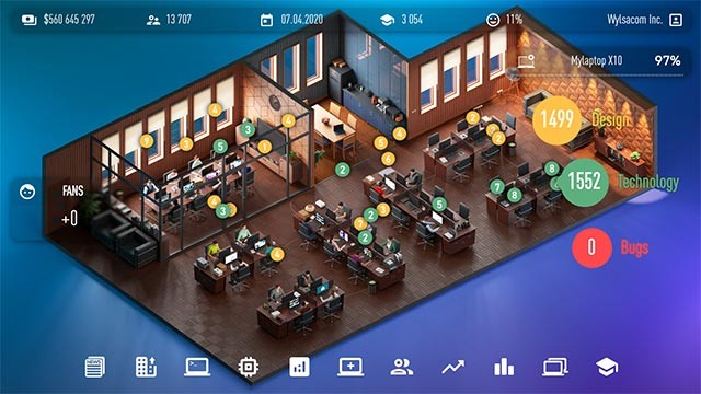 Quản lý công ty sản xuất máy tính xách tay toàn cầu trong game Laptop Tycoon