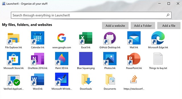 LauncherX tổ chức toàn bộ file, thư mục, chương trình... vào cùng 1 vị trí tiện lợi